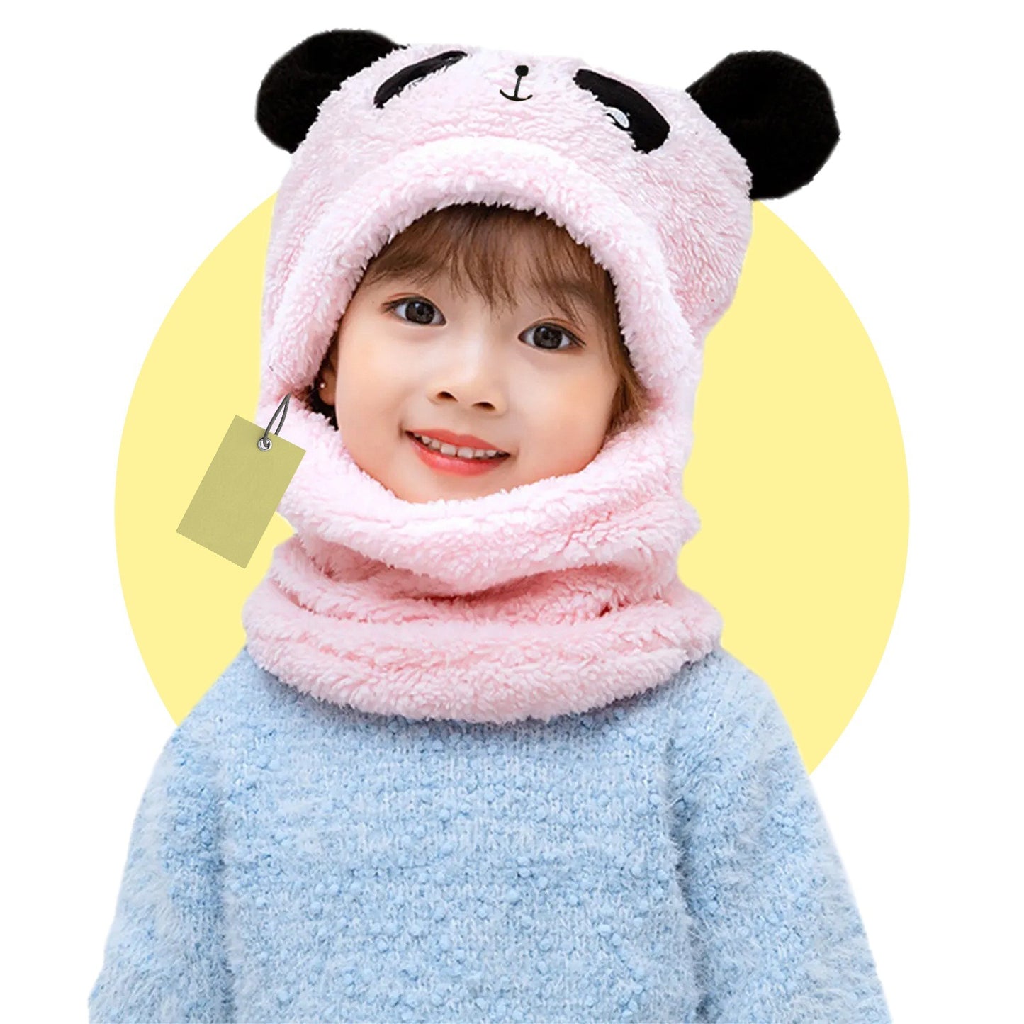 Kids Winter Panda Wool Cap With Neck Warmer – Warm And Cozy Cartoon Panda Design Baby Cap For Winter Protection