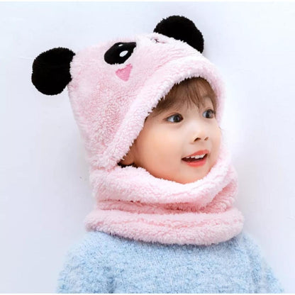 Kids Winter Panda Wool Cap With Neck Warmer – Warm And Cozy Cartoon Panda Design Baby Cap For Winter Protection